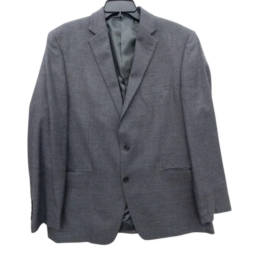 Chaps Men's Tweed Blazer Sportscoat 42R Gray Blue Houndstooth Academia Wool